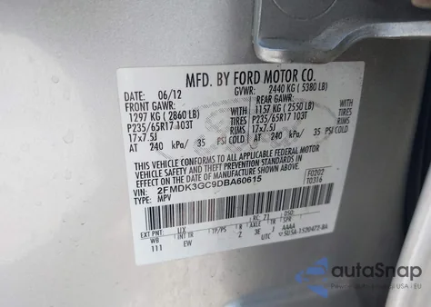 2013 Ford Edge Se из США, поврежденный, VIN 2FMDK3GC9DBA60615